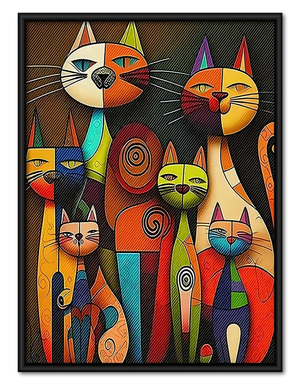 Colorful Geometric Cat Family Wall Art