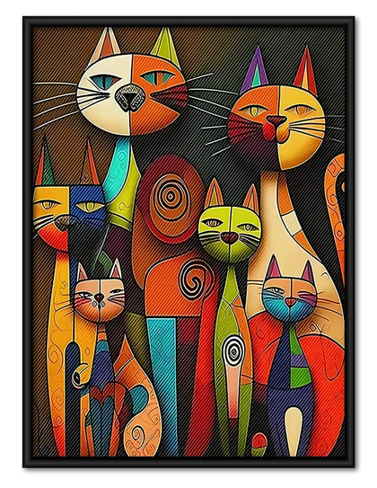 Colorful Geometric Cat Family Wall Art