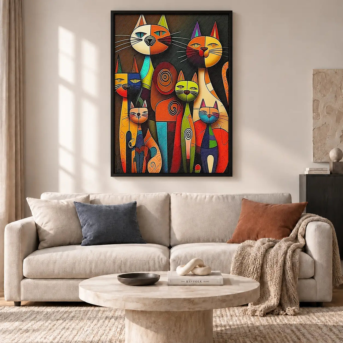 Colorful Geometric Cat Family Wall Art 2