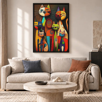 Colorful Geometric Cat Family Wall Art 2