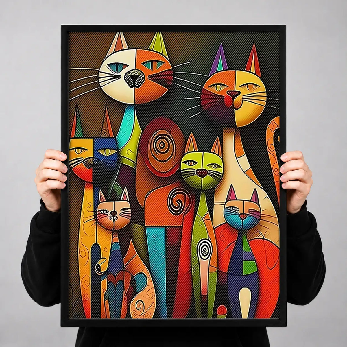 Colorful Geometric Cat Family Wall Art 3