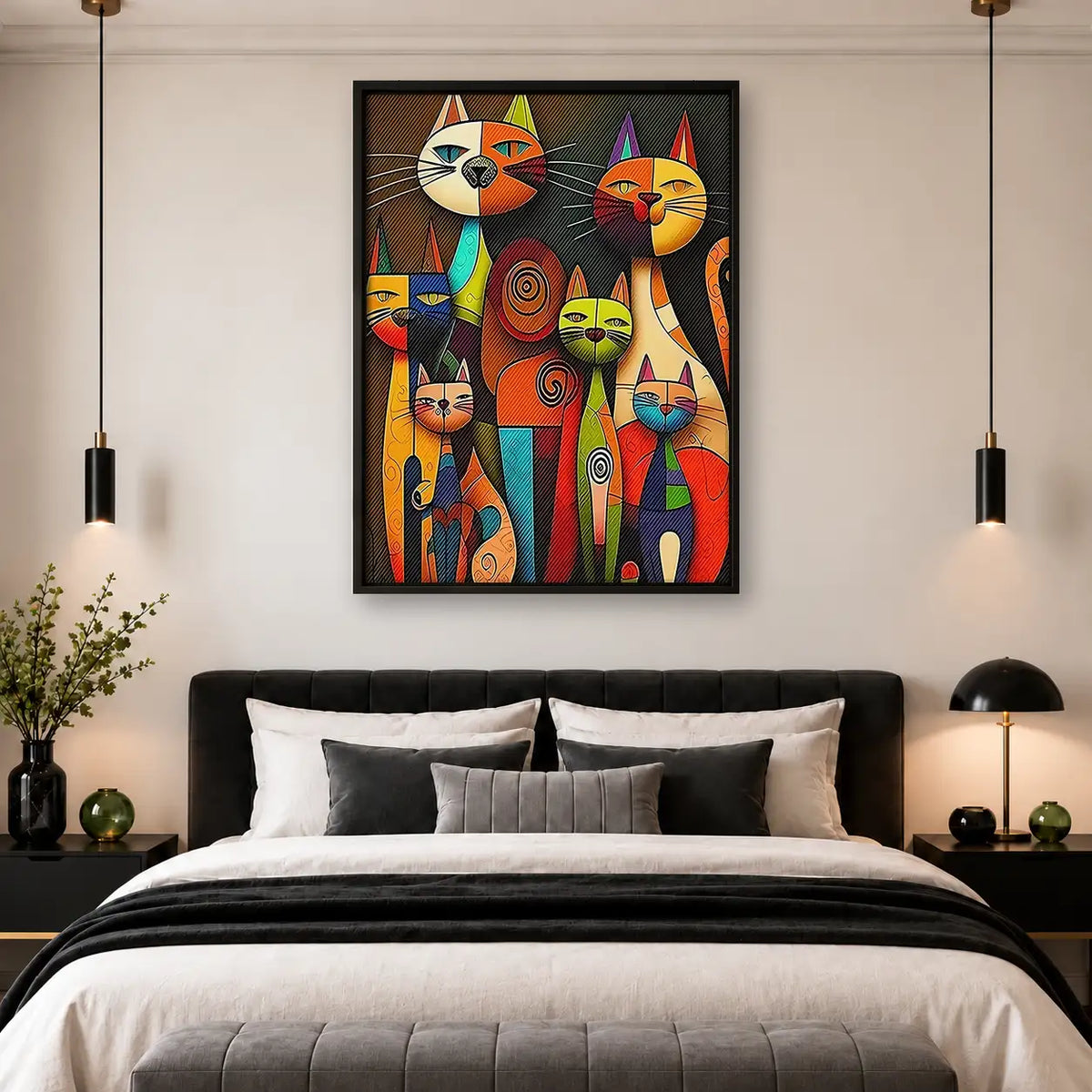 Colorful Geometric Cat Family Wall Art 4
