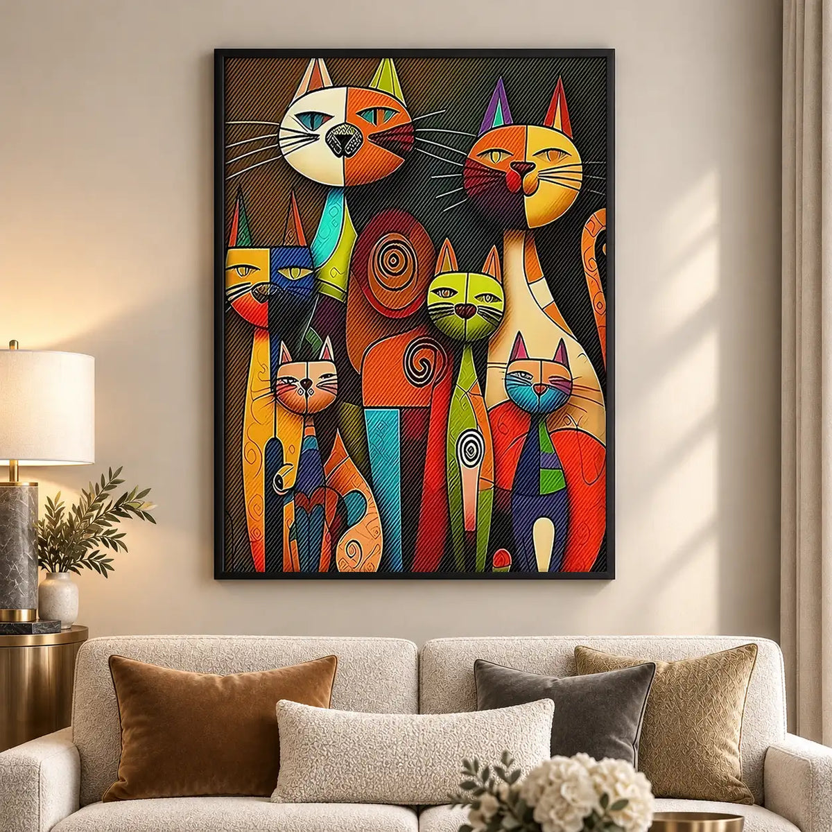 Colorful Geometric Cat Family Wall Art 5