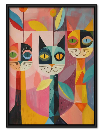 Colorful Geometric Cat Quartet Wall Art
