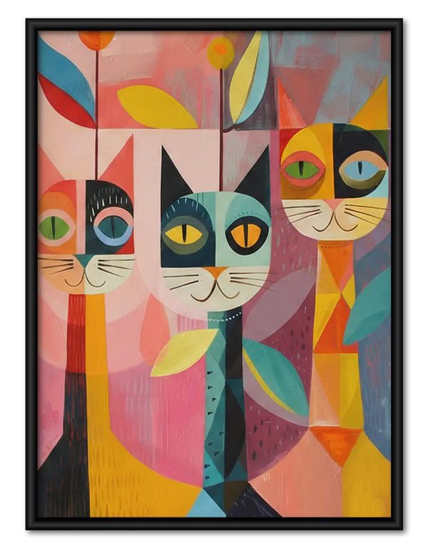 Colorful Geometric Cat Quartet Wall Art