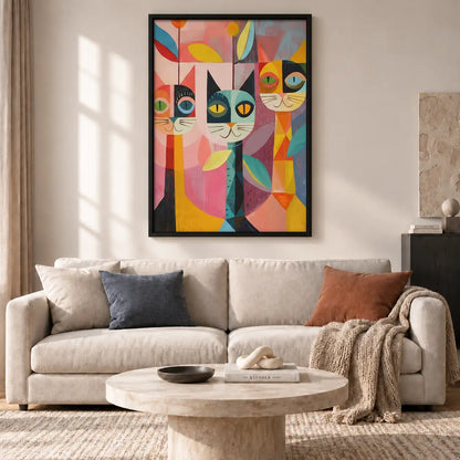 Colorful Geometric Cat Quartet Wall Art 2