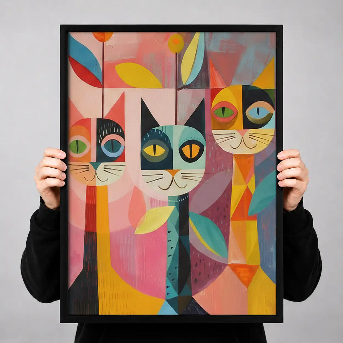 Colorful Geometric Cat Quartet Wall Art 3
