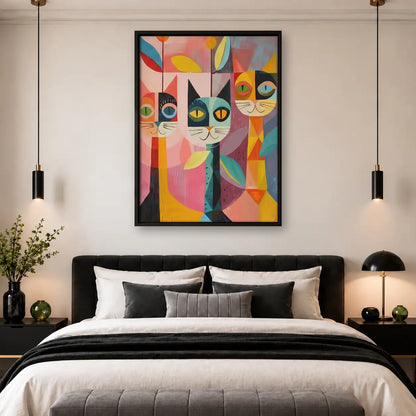 Colorful Geometric Cat Quartet Wall Art 4