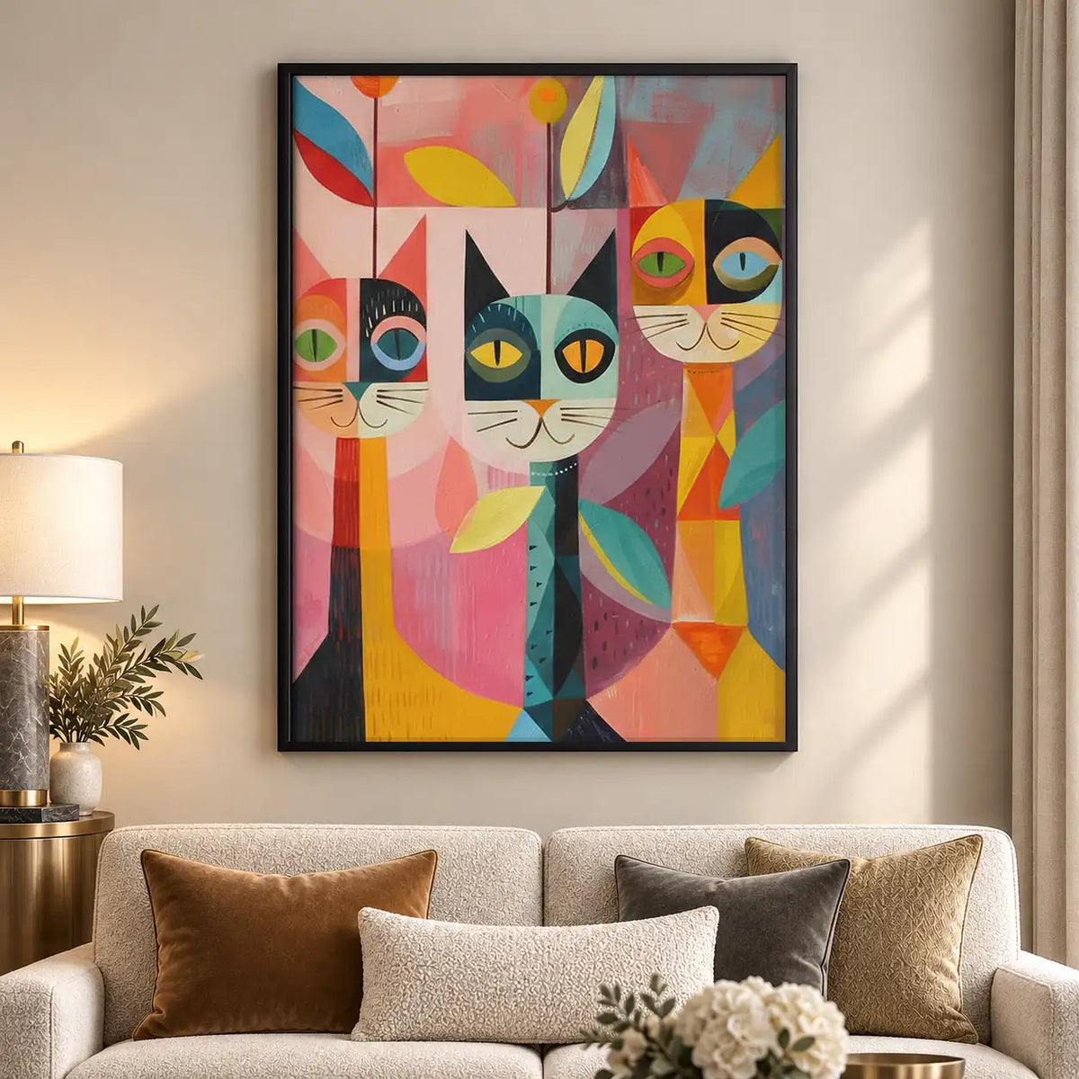 Colorful Geometric Cat Quartet Wall Art 5