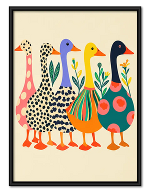 Colorful Long-Neck Bird Family Wall Art