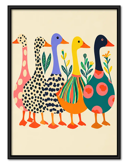 Colorful Long-Neck Bird Family Wall Art 1
