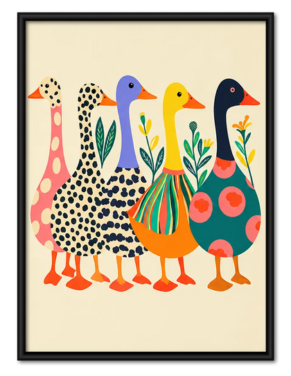 Colorful Long-Neck Bird Family Wall Art