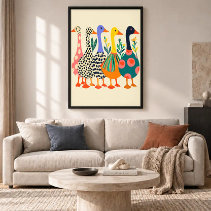 Colorful Long-Neck Bird Family Wall Art 2