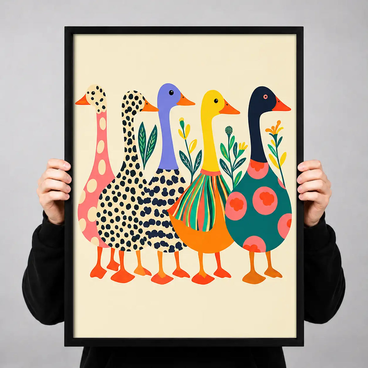 Colorful Long-Neck Bird Family Wall Art 3