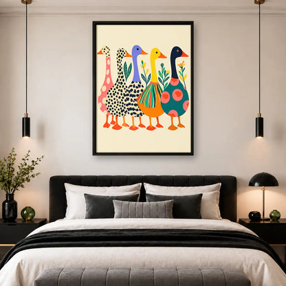 Colorful Long-Neck Bird Family Wall Art 4