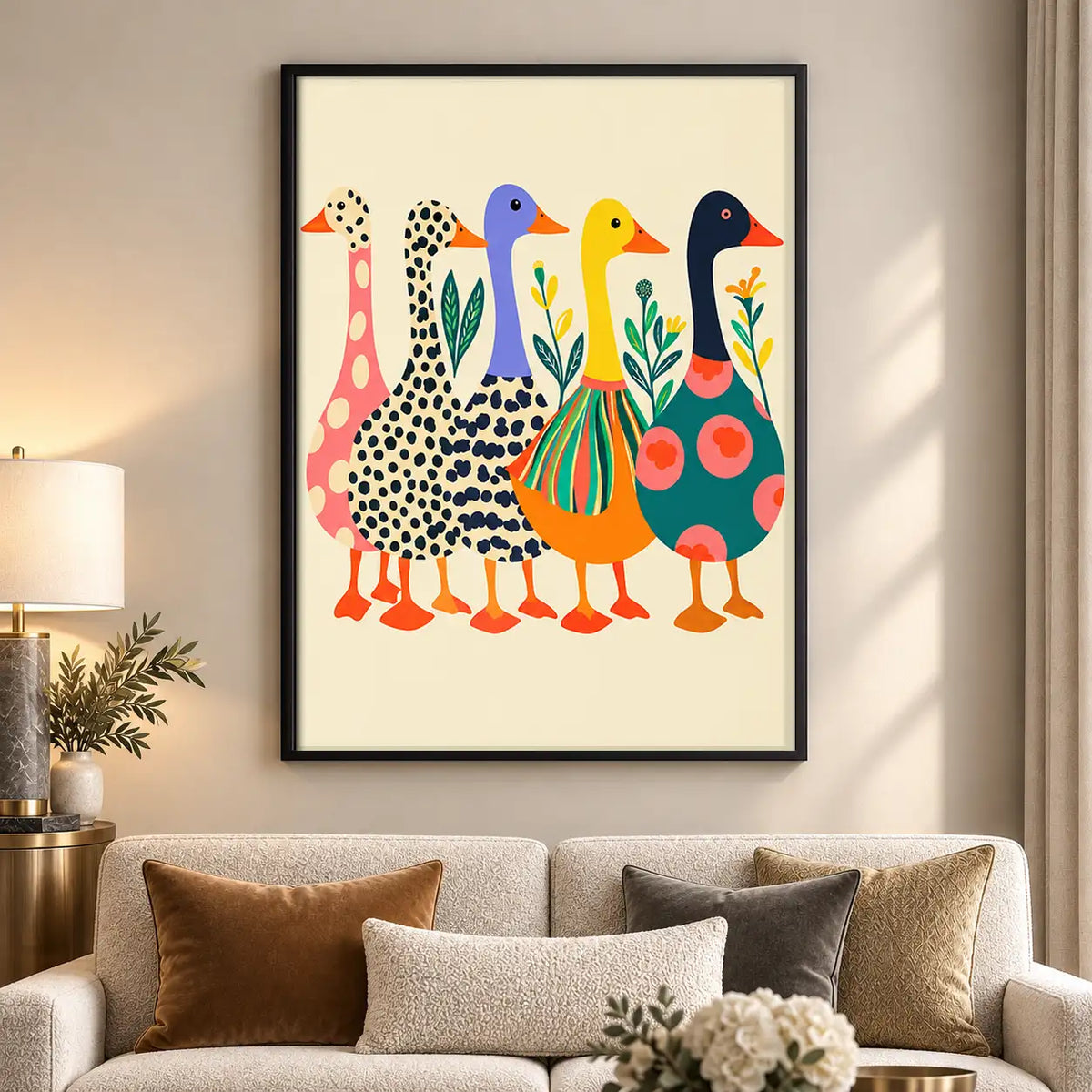 Colorful Long-Neck Bird Family Wall Art 5