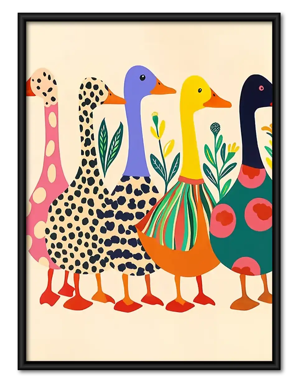 Colorful Long-Neck Bird Parade Wall Art 1