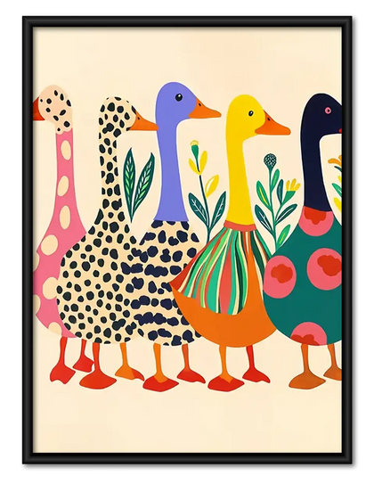 Colorful Long-Neck Bird Parade Wall Art
