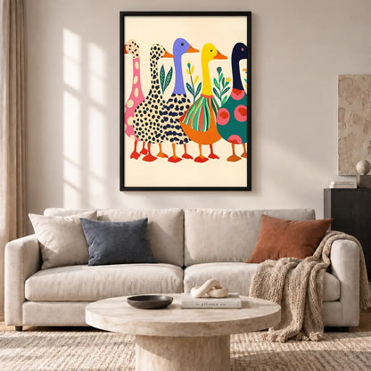 Colorful Long-Neck Bird Parade Wall Art 2