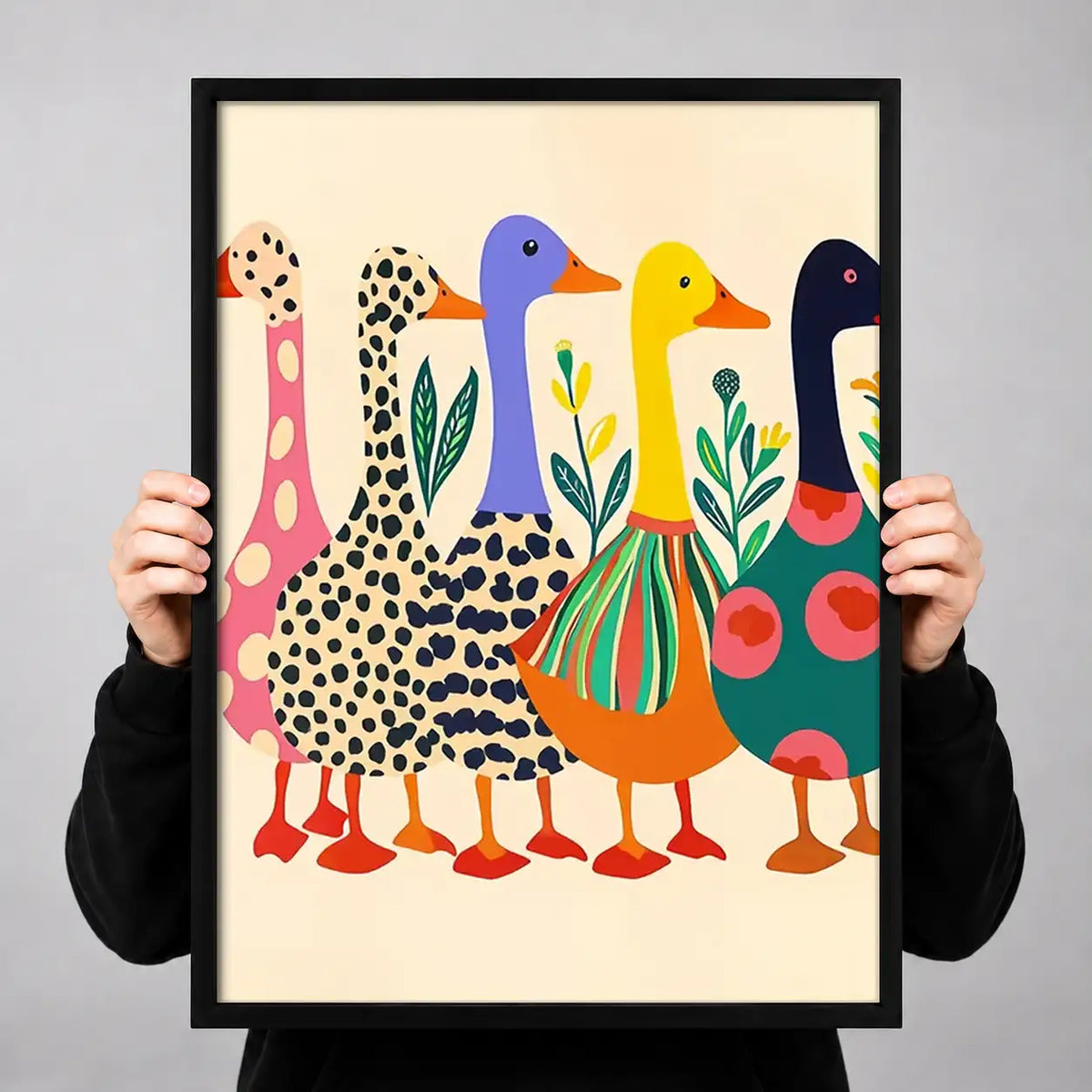 Colorful Long-Neck Bird Parade Wall Art 3