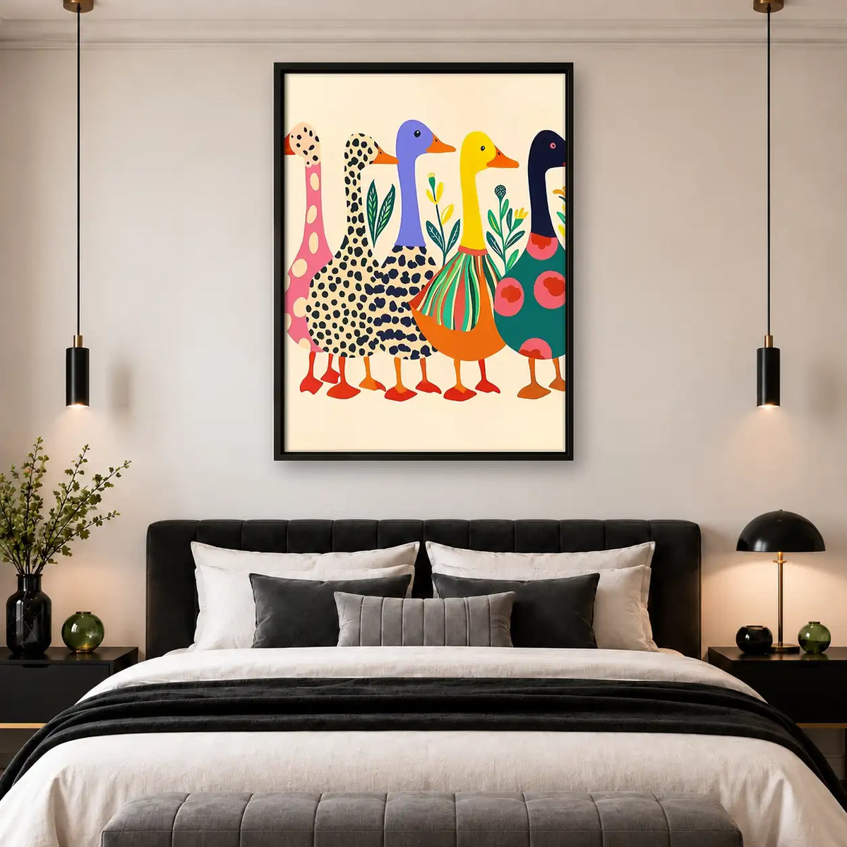 Colorful Long-Neck Bird Parade Wall Art 4