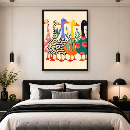Colorful Long-Neck Bird Parade Wall Art 4