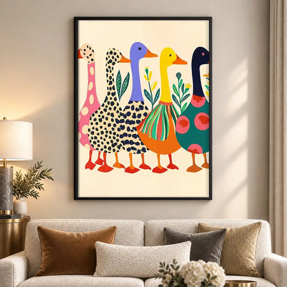 Colorful Long-Neck Bird Parade Wall Art 5