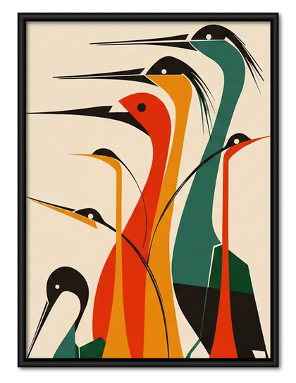 Colorful Mid Century Long Beak Birds Wall Art