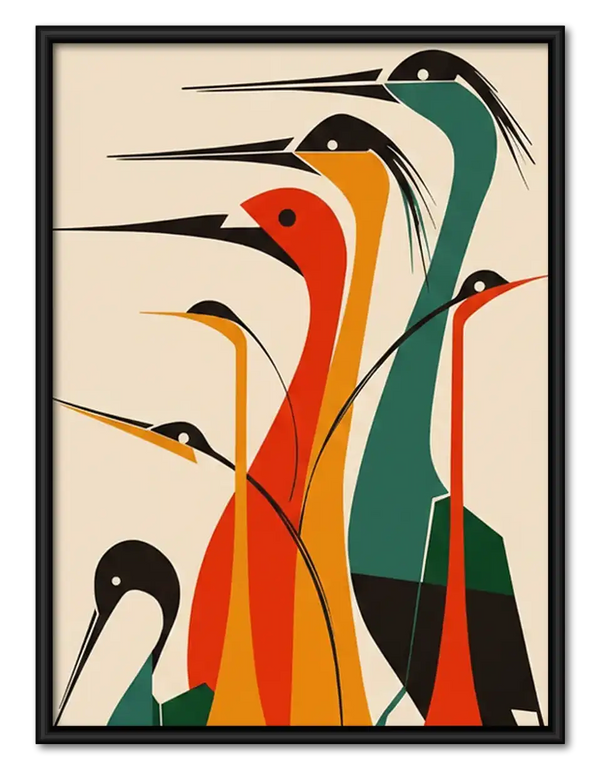 Colorful Mid Century Long Beak Birds Wall Art