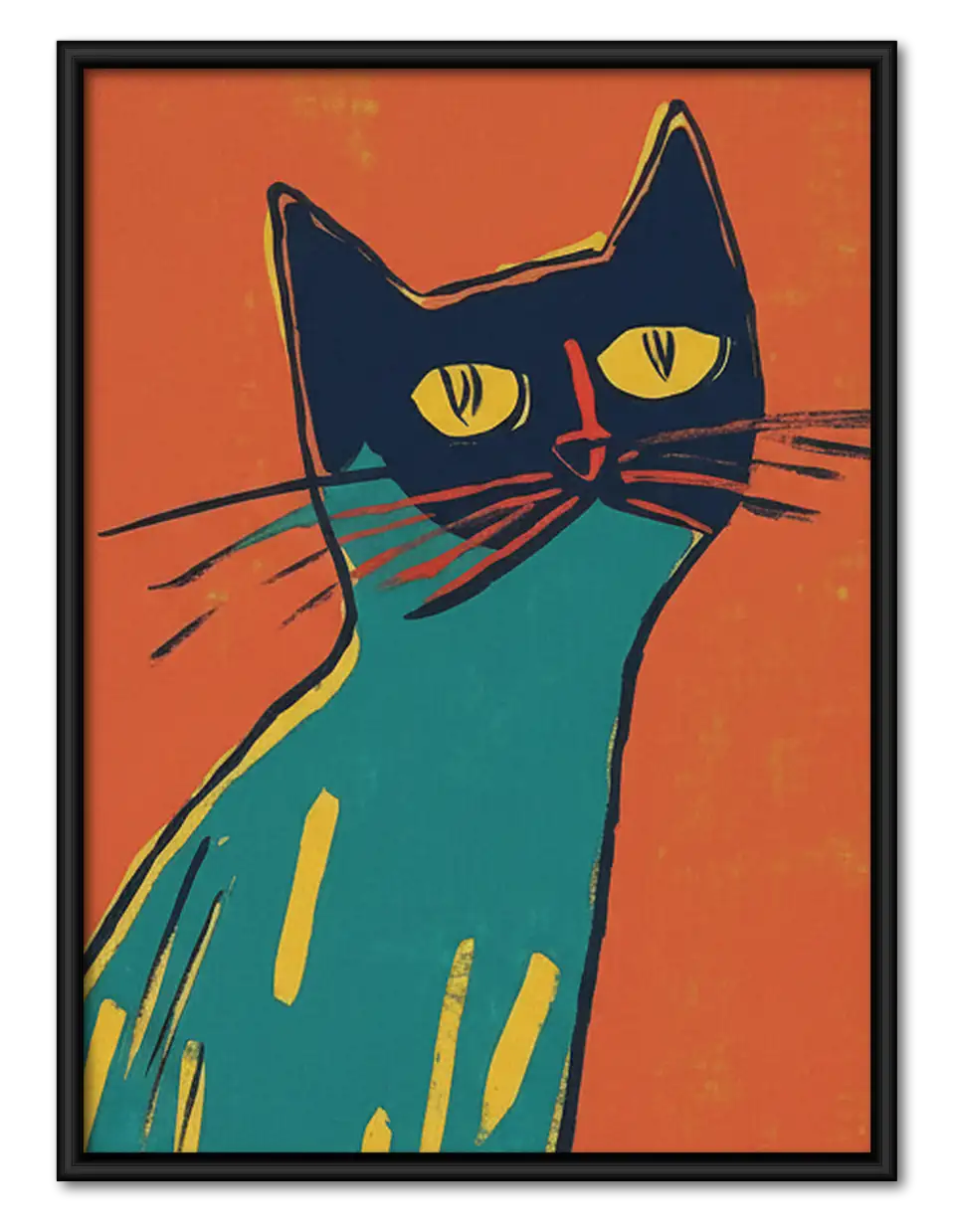 Colorful Modern Black Cat Portrait Wall Art 1