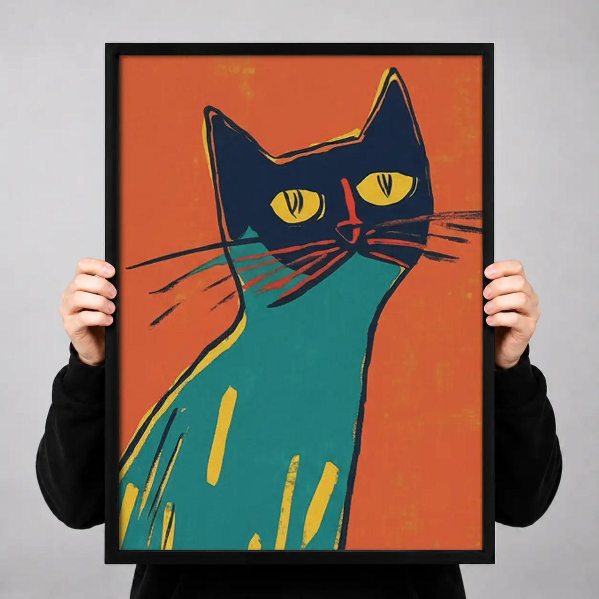 Colorful Modern Black Cat Portrait Wall Art 3
