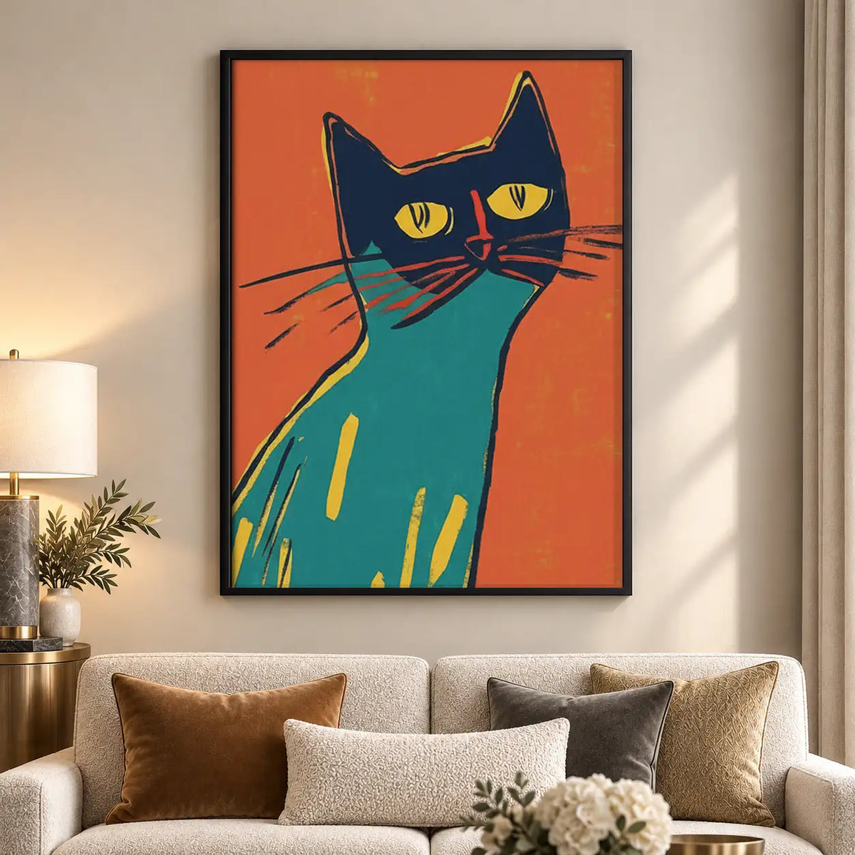 Colorful Modern Black Cat Portrait Wall Art 5