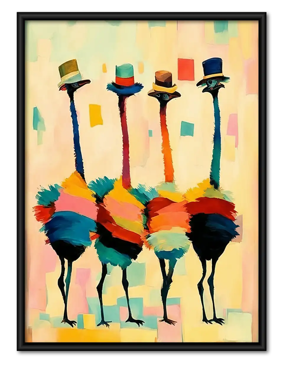 Colorful Ostrich Gentlemen in Top Hats Wall Art 1
