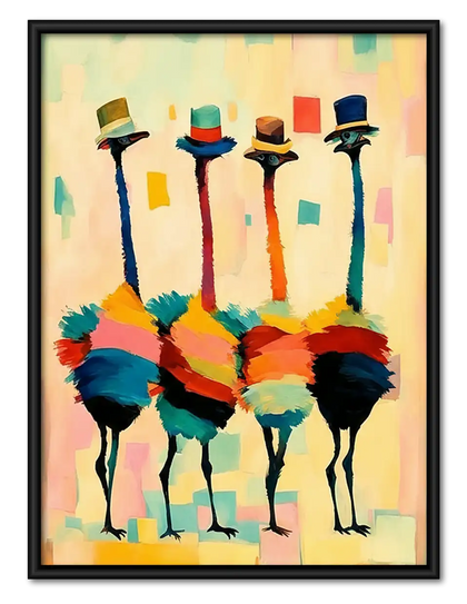 Colorful Ostrich Gentlemen in Top Hats Wall Art