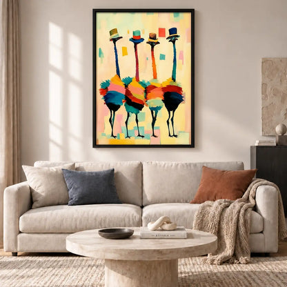 Colorful Ostrich Gentlemen in Top Hats Wall Art 2