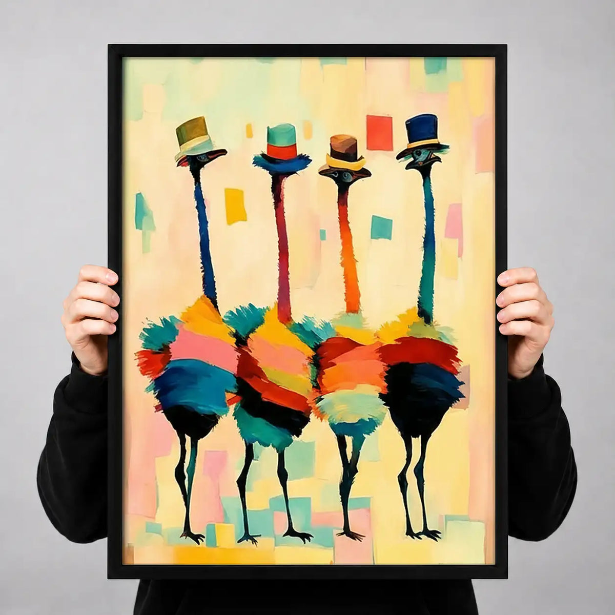 Colorful Ostrich Gentlemen in Top Hats Wall Art 3
