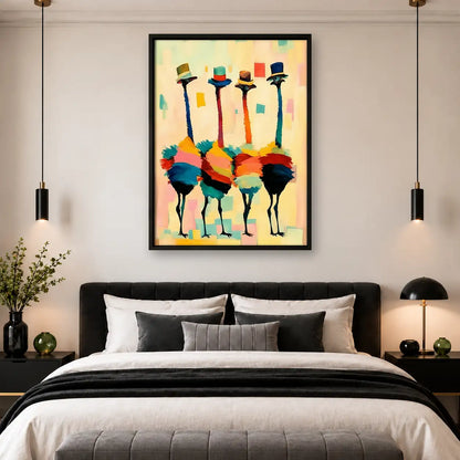 Colorful Ostrich Gentlemen in Top Hats Wall Art 4