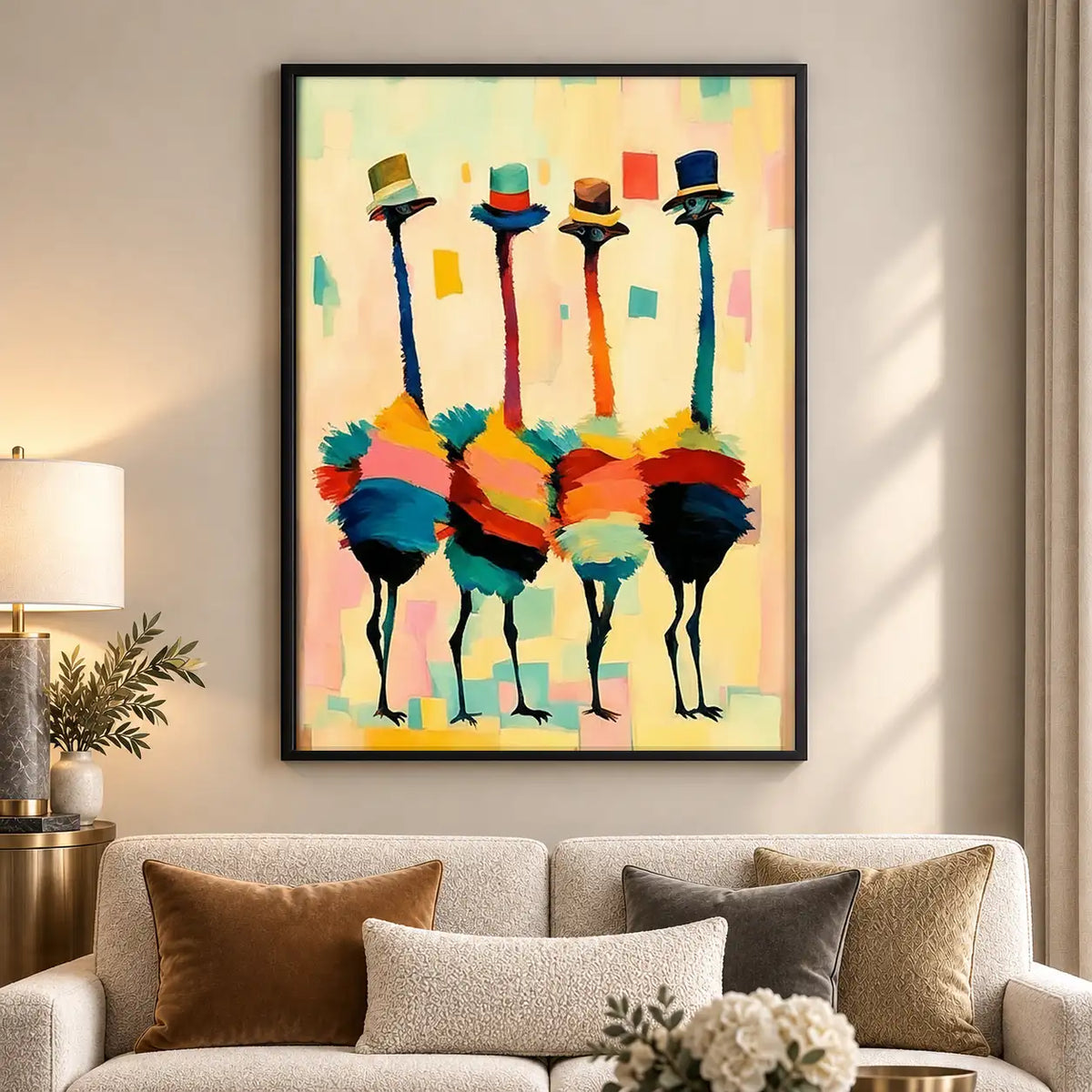 Colorful Ostrich Gentlemen in Top Hats Wall Art 5
