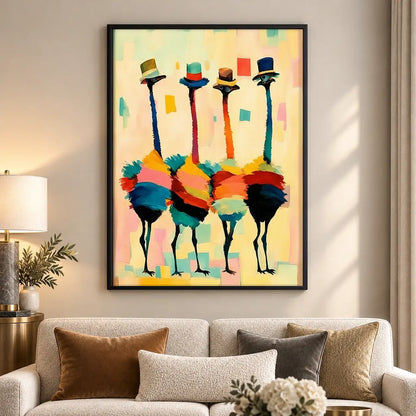 Colorful Ostrich Gentlemen in Top Hats Wall Art 5