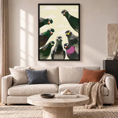 Colorful Pigeons Gathering Portrait Wall Art 2