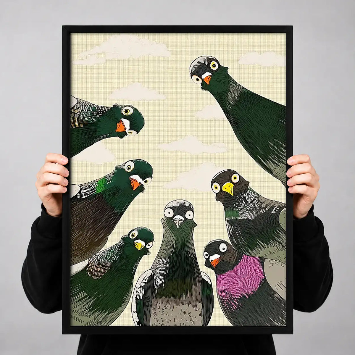 Colorful Pigeons Gathering Portrait Wall Art 3