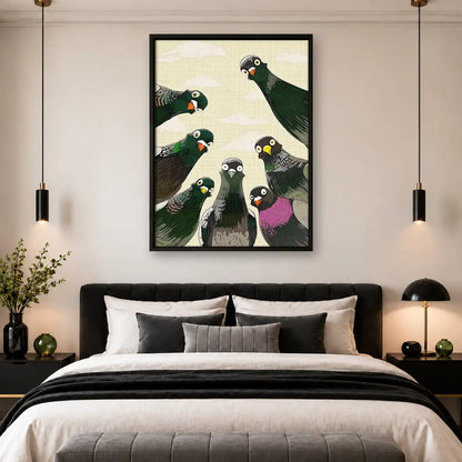 Colorful Pigeons Gathering Portrait Wall Art 4