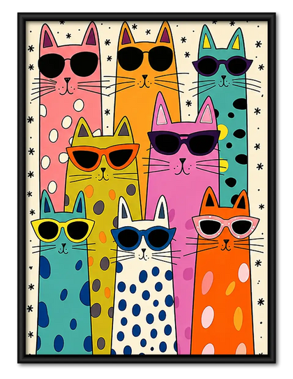 Colorful Sunglasses Cat Group Wall Art