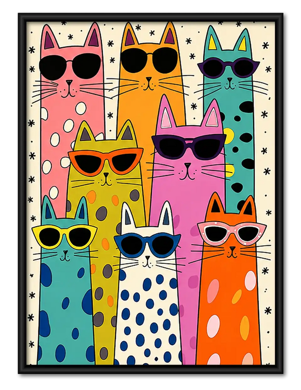 Colorful Sunglasses Cat Group Wall Art