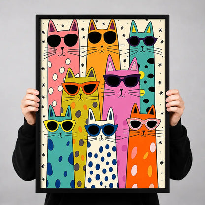 Colorful Sunglasses Cat Group Wall Art 3