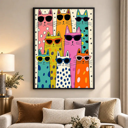 Colorful Sunglasses Cat Group Wall Art 5