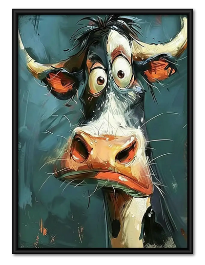 Colorful Surprised Cow Portrait Wall Art