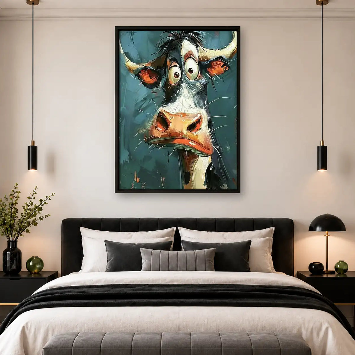 Colorful Surprised Cow Portrait Wall Art 4
