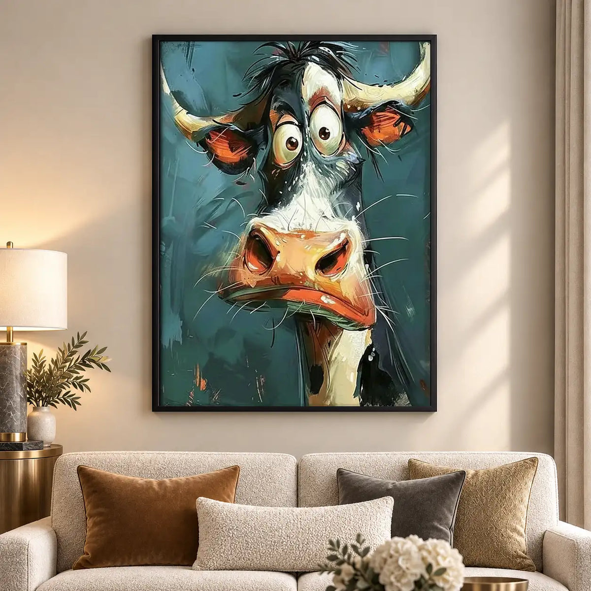 Colorful Surprised Cow Portrait Wall Art 5