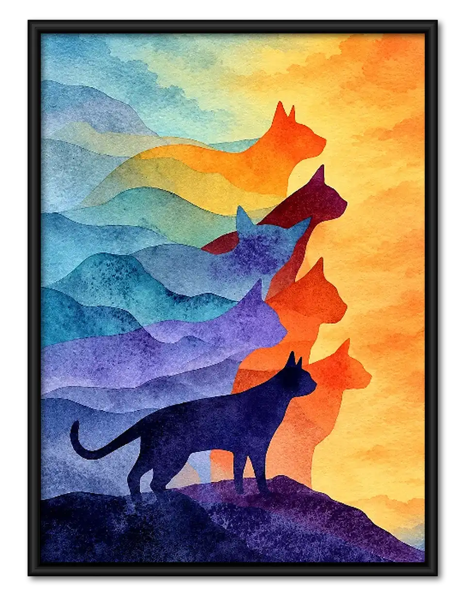 Colorful Wolves Howling at Sunrise Wall Art 1